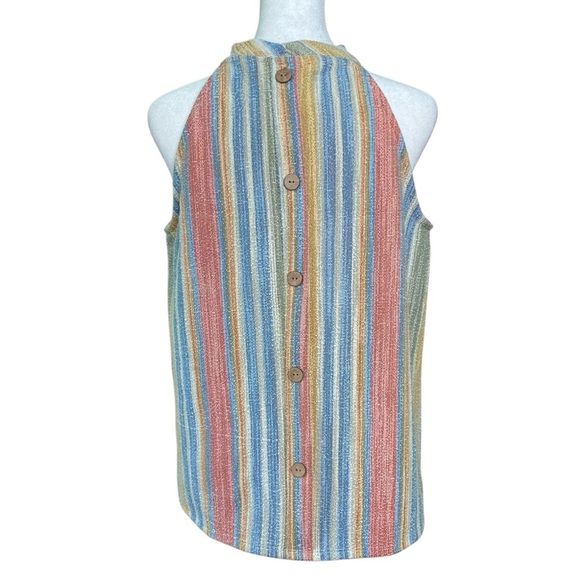 W5 Multicolor Striped Rainbow Halter Tank Button Back Textured (Size M) - Picture 4 of 12